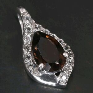 Smoky Quarts & Topaz 925 Sterling Teardrop Pendant. Stamped